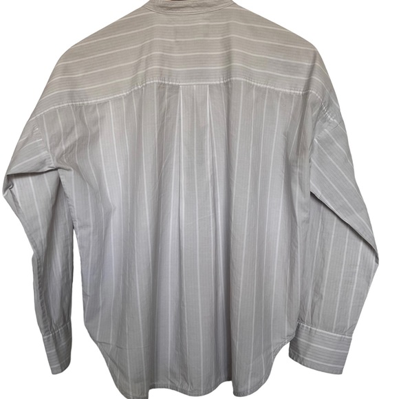 Everlane Women's Grey White Striped Oversized 100%Cotton Collarless Shirt Size4 - Picture 5 of 15
